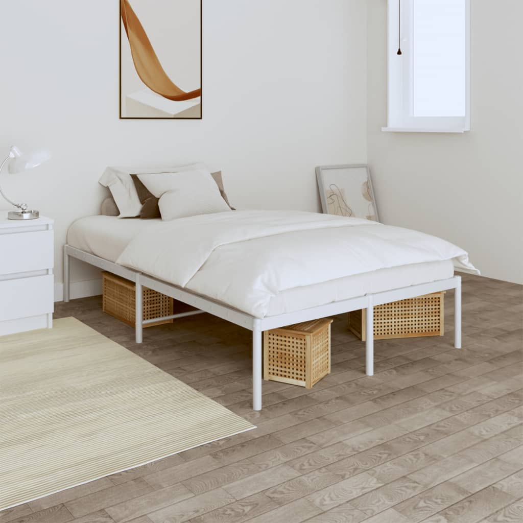 Metal Bed Frame White 137x187 cm Double Size