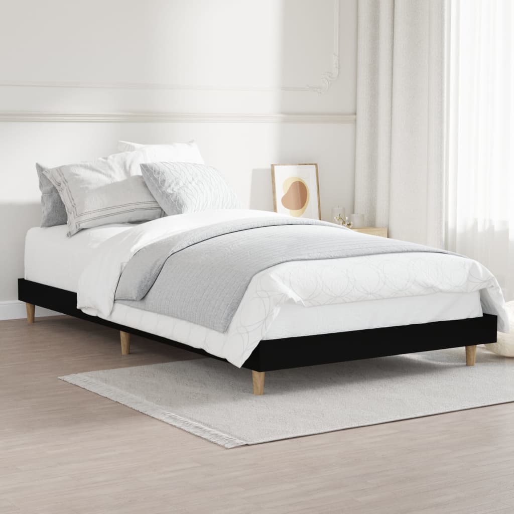 Bed Frame Black 92x187 cm Single Bed Size Engineered Wood - image 4