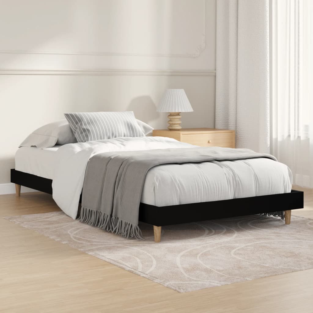Bed Frame Black 92x187 cm Single Bed Size Engineered Wood