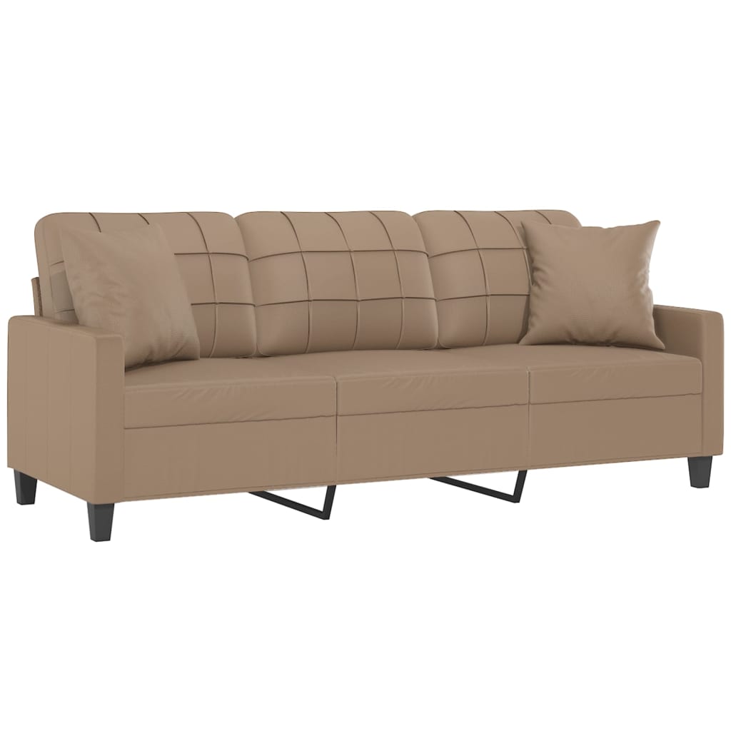 3-Seater Sofa with Throw Pillows Cappuccino 180 cm Faux Leather - image 2