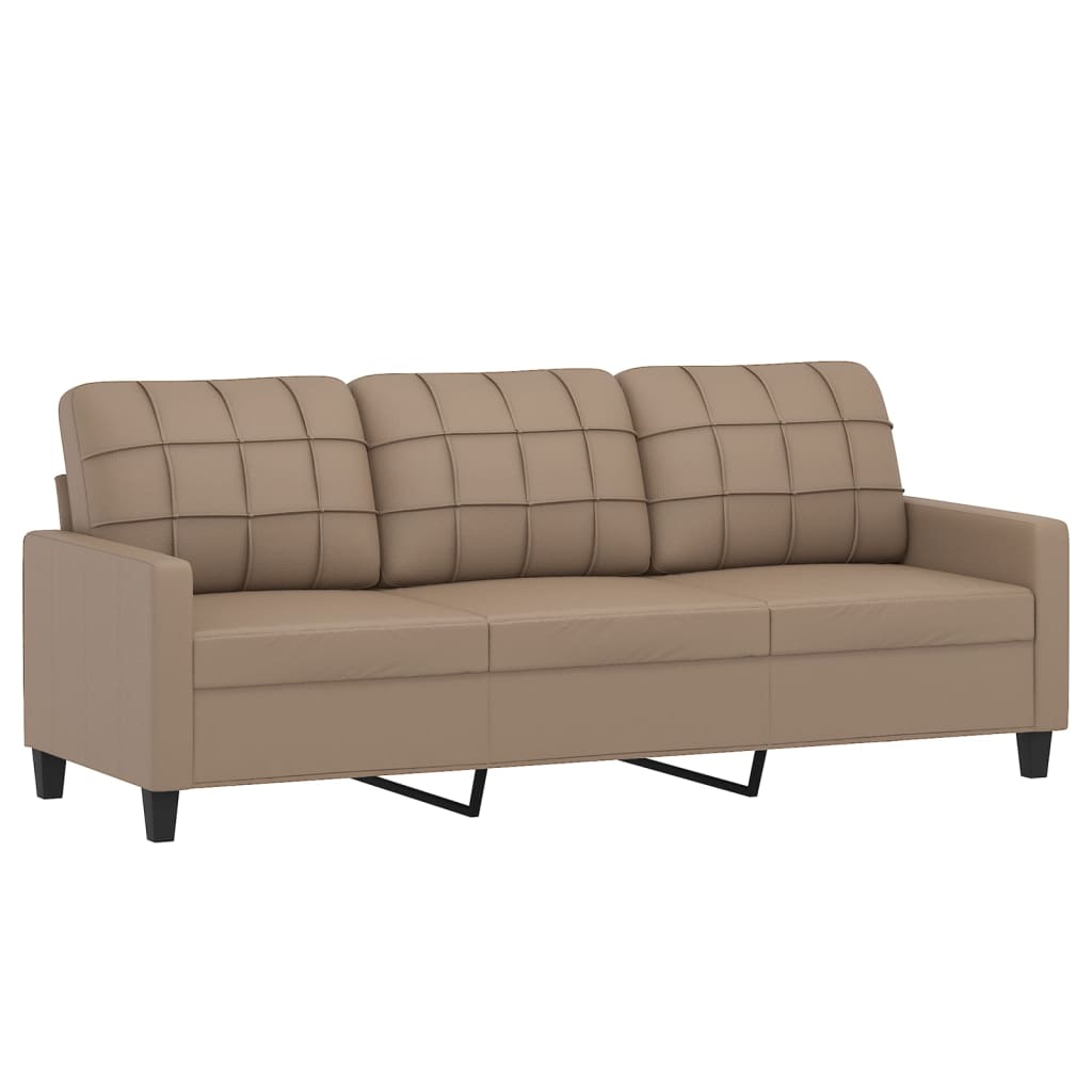 3-Seater Sofa with Throw Pillows Cappuccino 180 cm Faux Leather - image 3