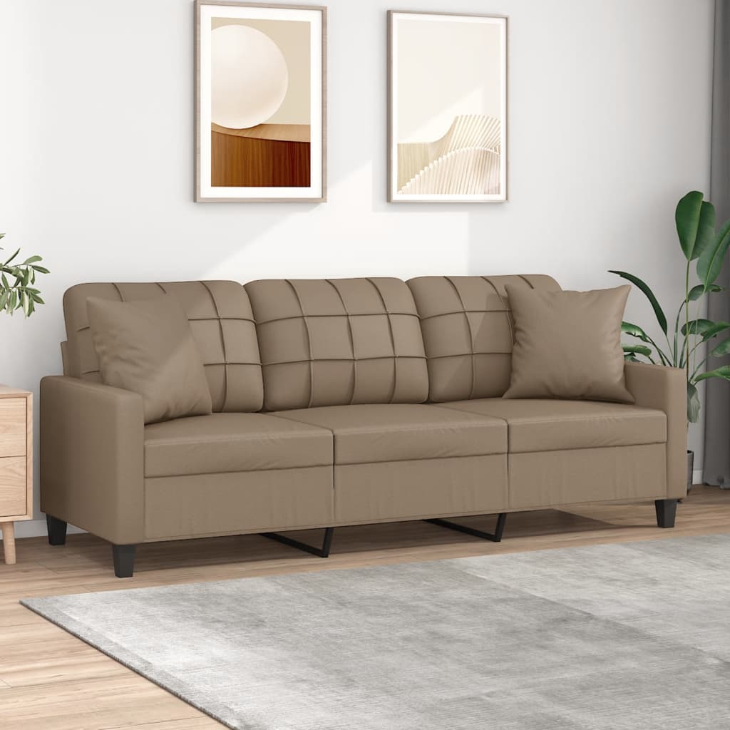 3-Seater Sofa with Throw Pillows Cappuccino 180 cm Faux Leather - image 5