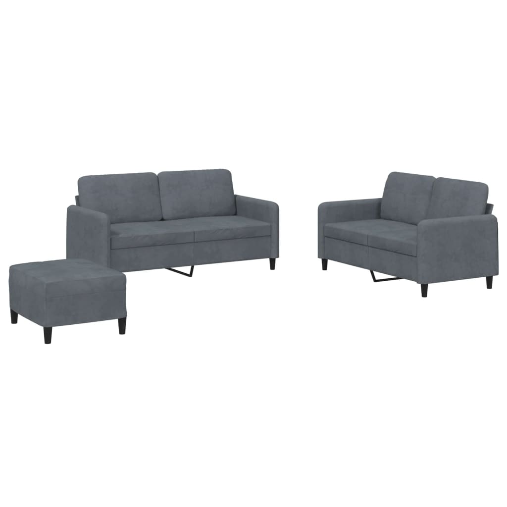 3 Piece Sofa Set Dark Grey Velvet - image 4