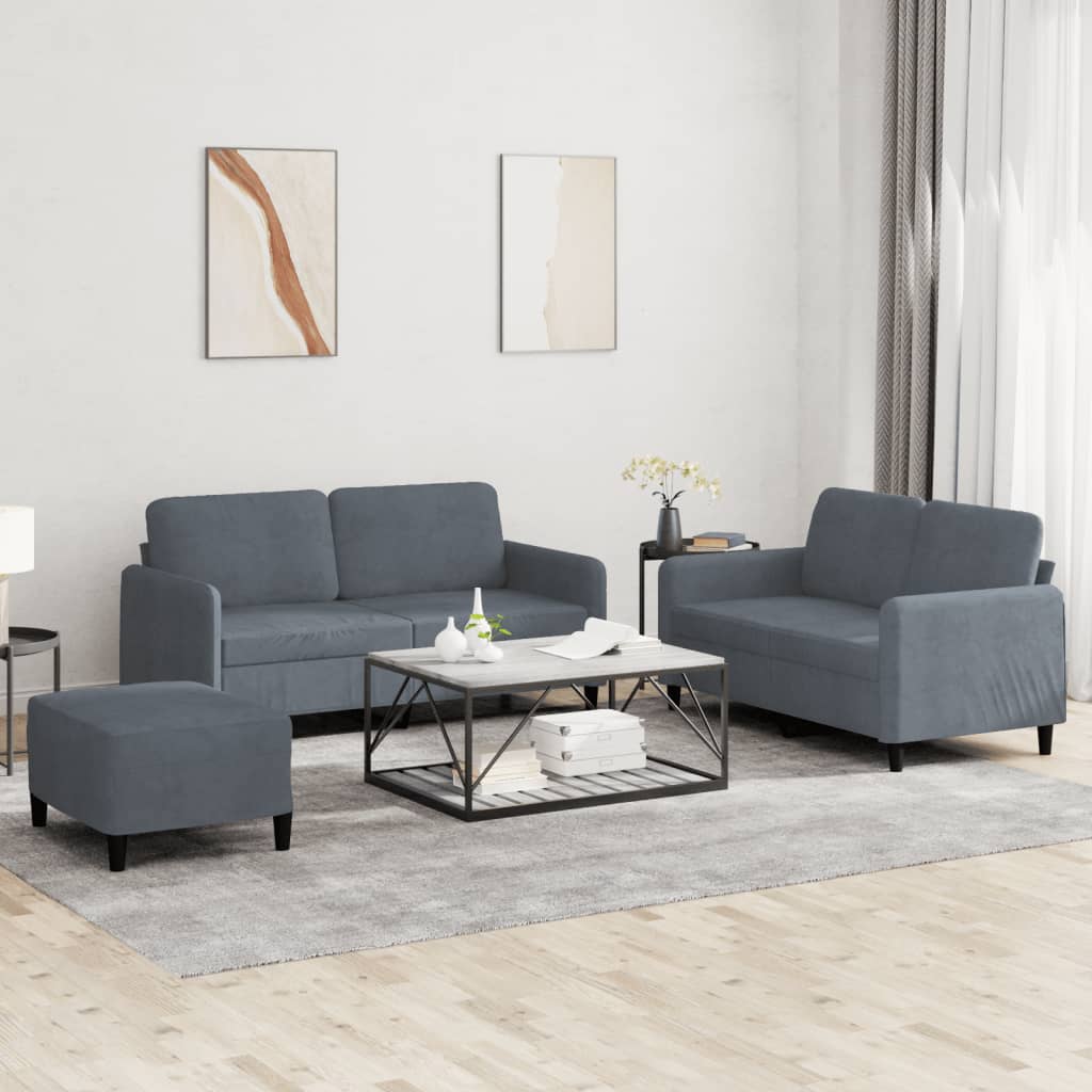 3 Piece Sofa Set Dark Grey Velvet - image 3
