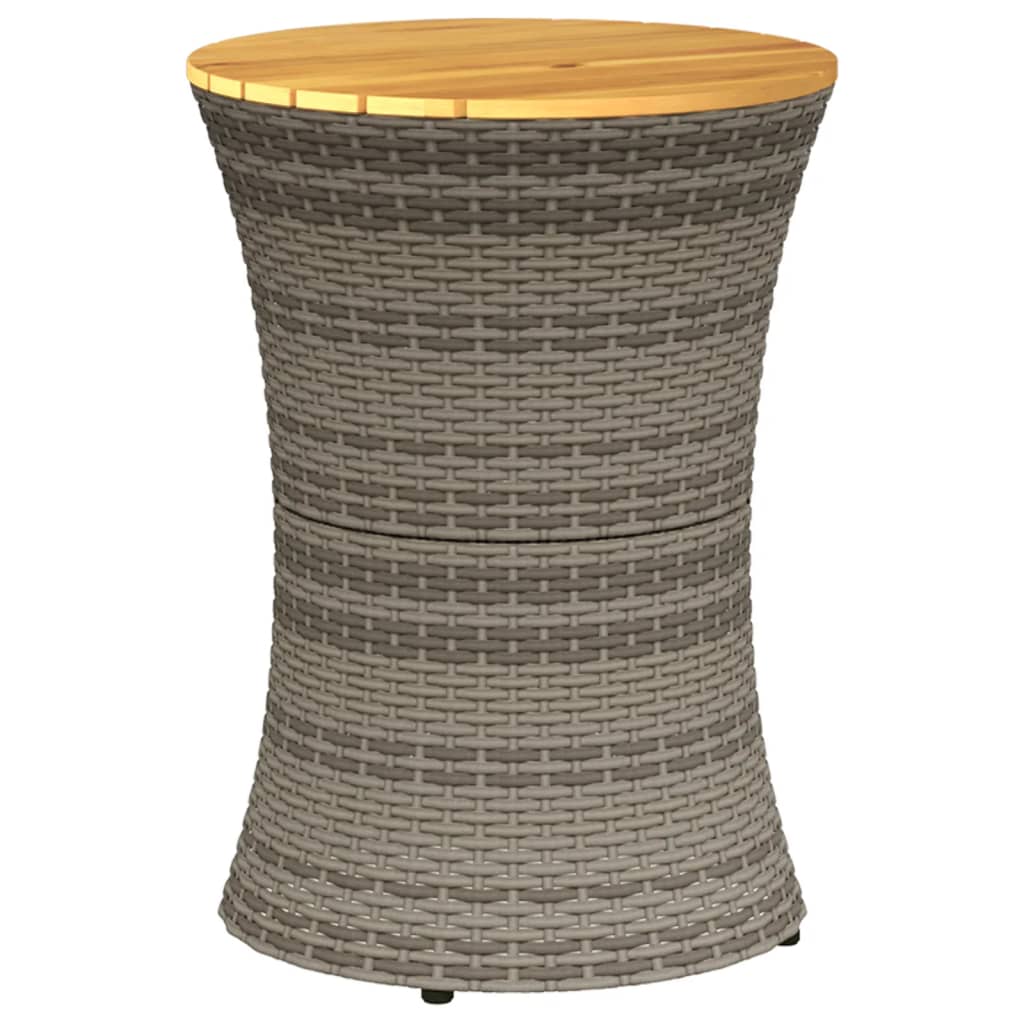 Garden Side Table Drum Shape Grey Poly Rattan and Solid Wood - image 2