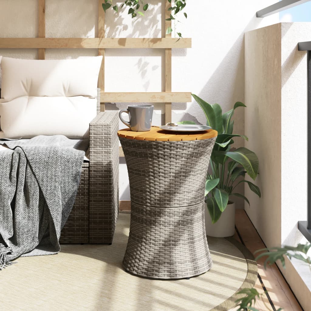 Garden Side Table Drum Shape Grey Poly Rattan and Solid Wood - image 3