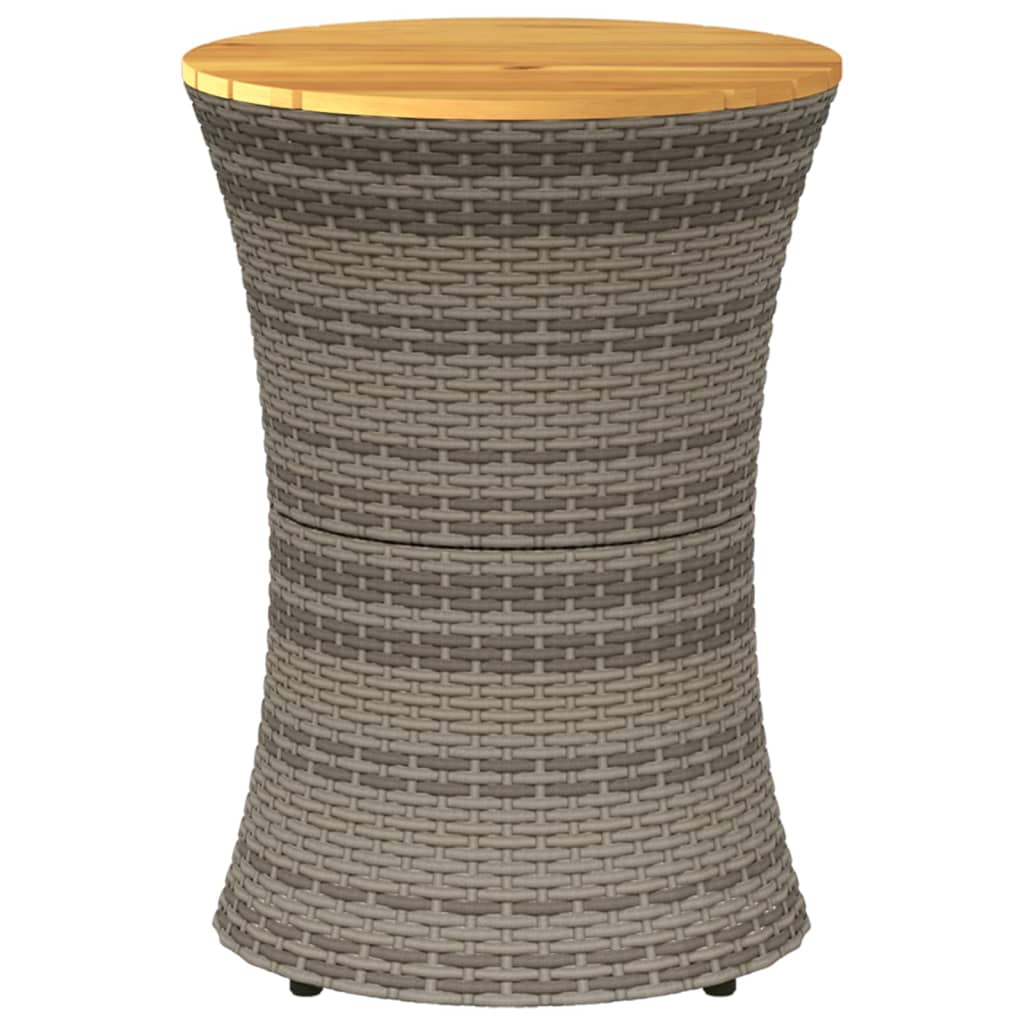 Garden Side Table Drum Shape Grey Poly Rattan and Solid Wood - image 4