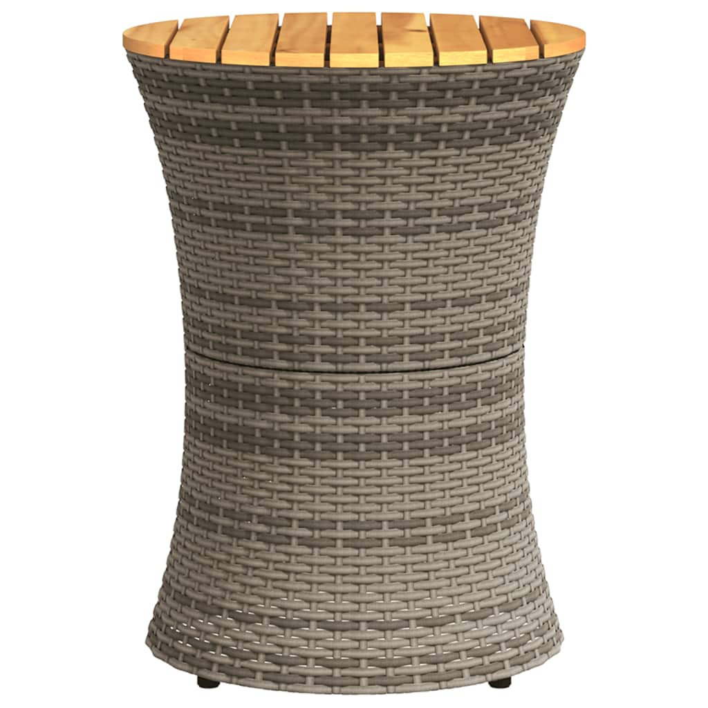 Garden Side Table Drum Shape Grey Poly Rattan and Solid Wood - image 5