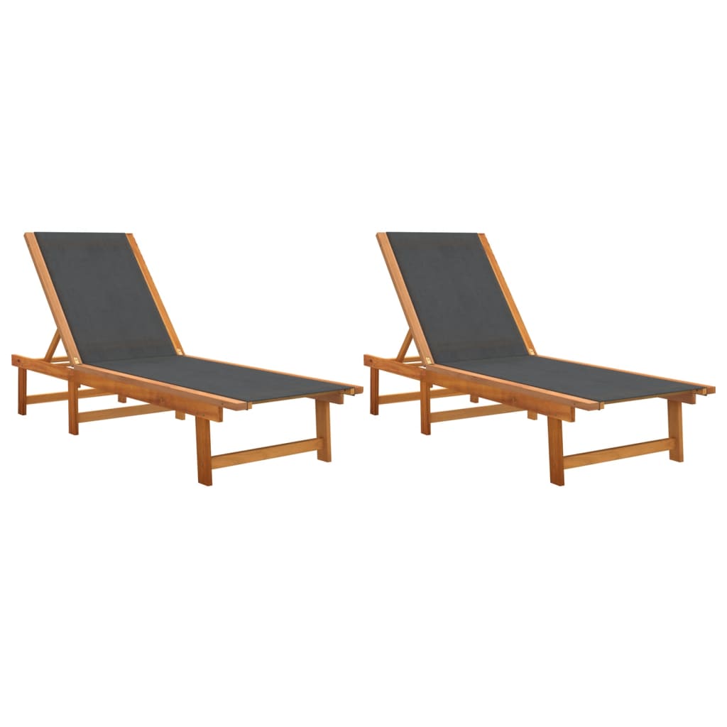 NNEVL Sun Loungers 2 pcs Black Solid Wood Acacia and Textilene
