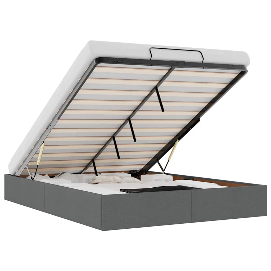 Ottoman Storage Bed Frame without Mattress Dark Grey Queen Fabric - image 3