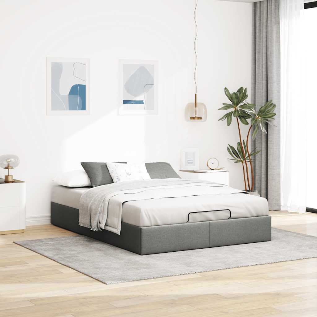 Ottoman Storage Bed Frame without Mattress Dark Grey Queen Fabric - image 4