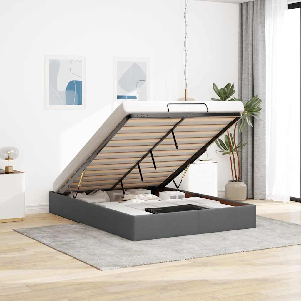 Ottoman Storage Bed Frame without Mattress Dark Grey Queen Fabric - image 2