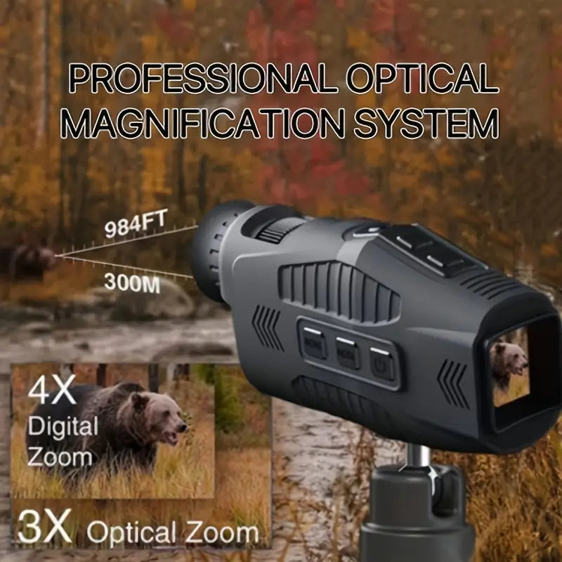 ABS R11 Night Vision Monocular - All Black Vision, 5x Digital Zoom, 984ft Range, 1080P Video, USB Charging