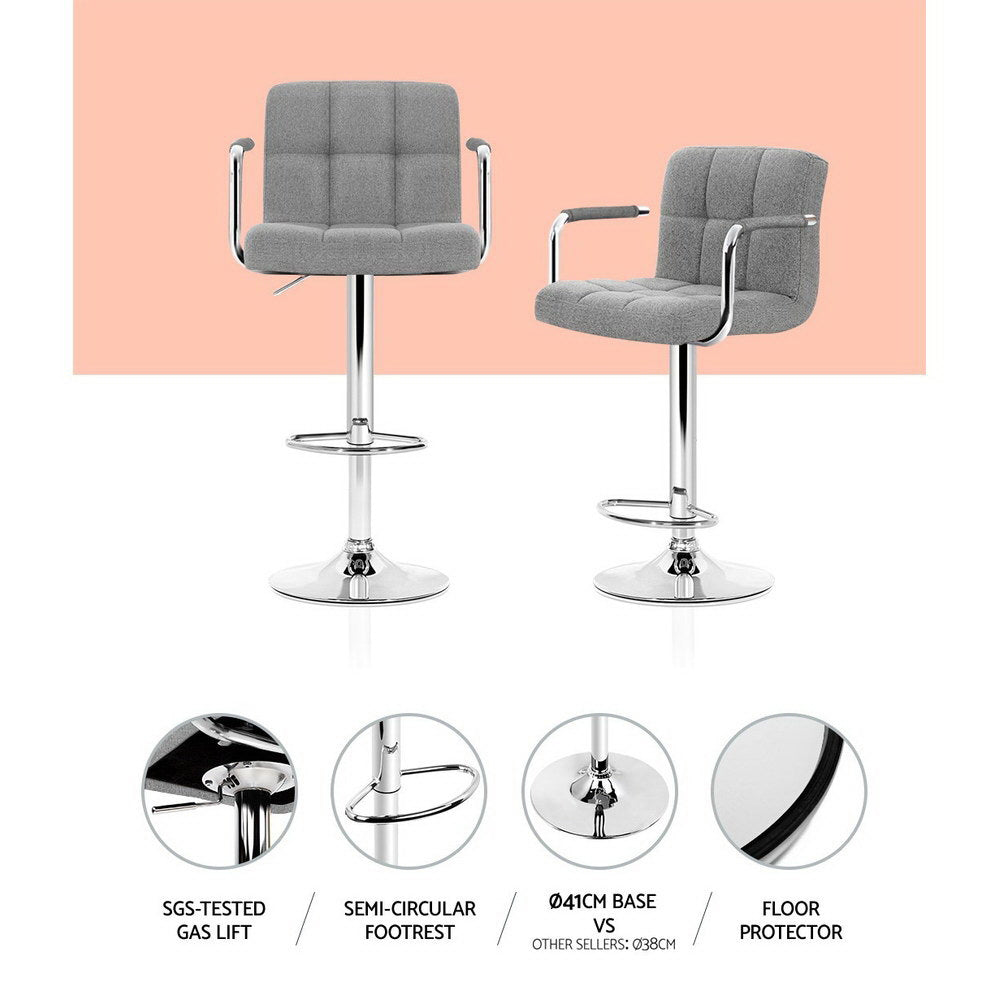 NNEDSZ Set of 2 Bar Stools Gas lift Swivel - Steel and Grey