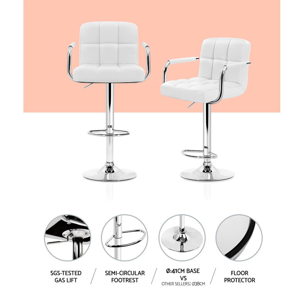 NNEDSZ Set of 2 Bar Stools Gas lift Swivel - Steel and White