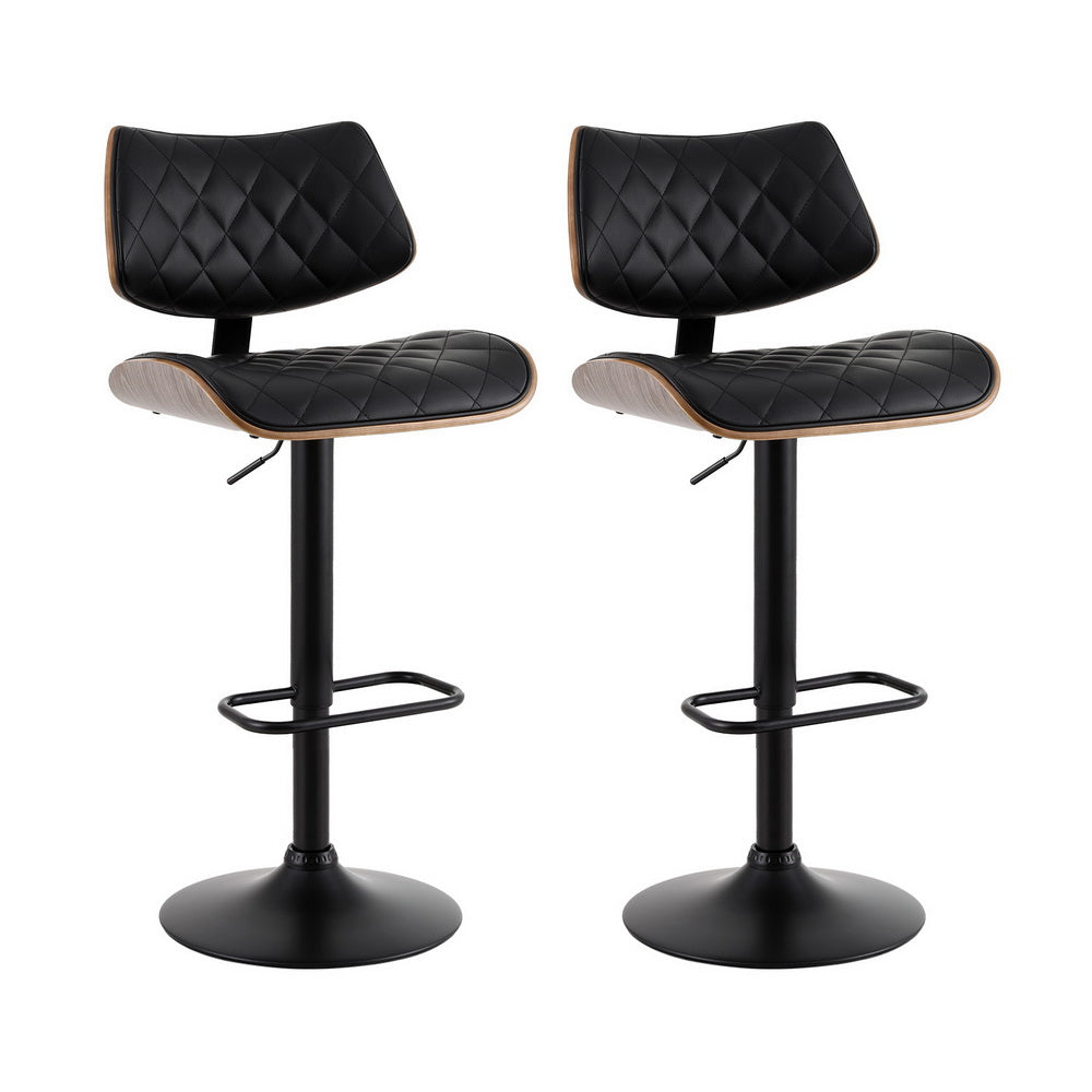 NNEDSZ Artiss 2x Bar Stools Kitchen Dining Chairs Gas Lift Stool Wooden Leather Black