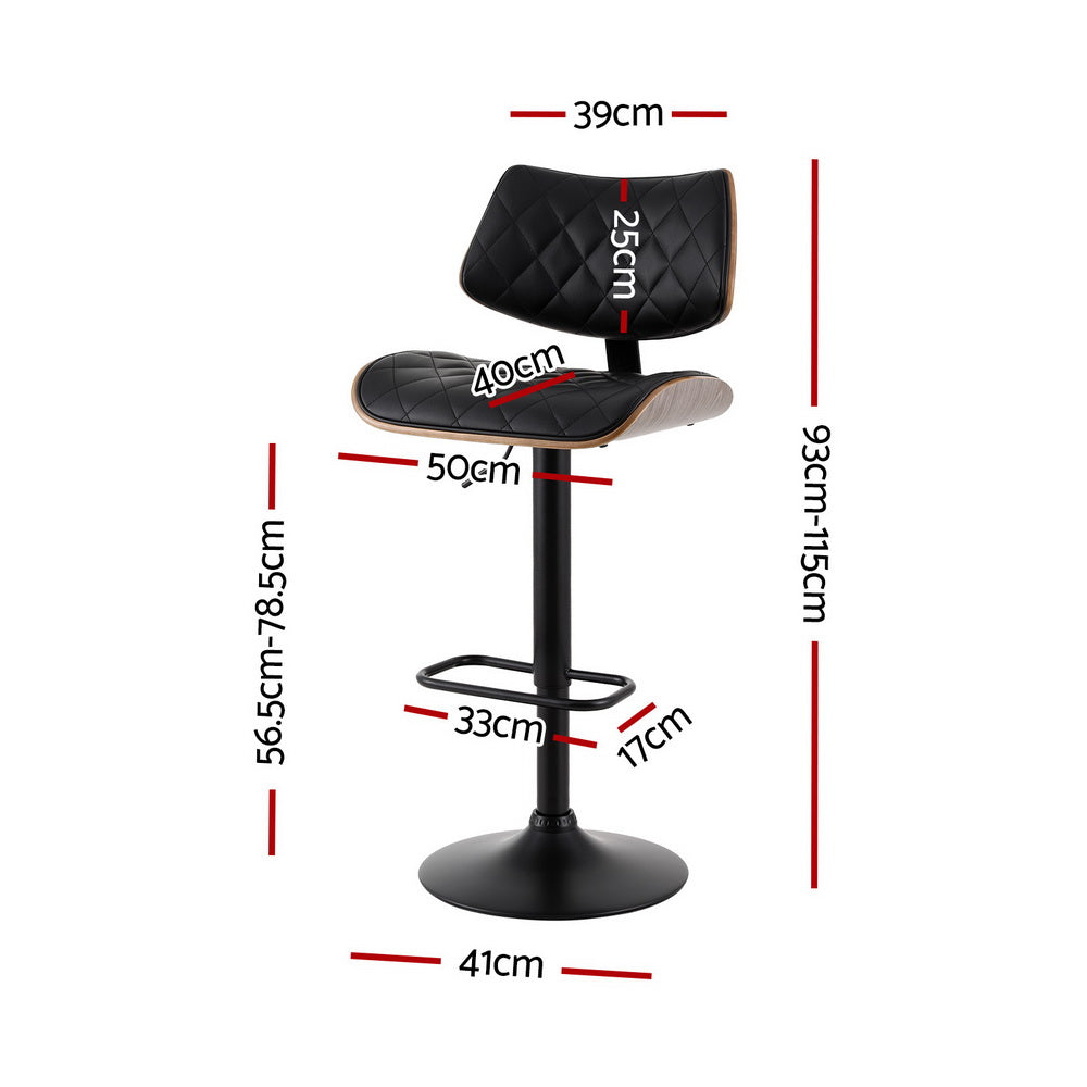 NNEDSZ Artiss 2x Bar Stools Kitchen Dining Chairs Gas Lift Stool Wooden Leather Black