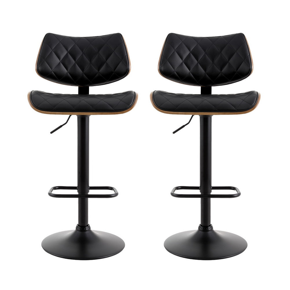 NNEDSZ Artiss 2x Bar Stools Kitchen Dining Chairs Gas Lift Stool Wooden Leather Black