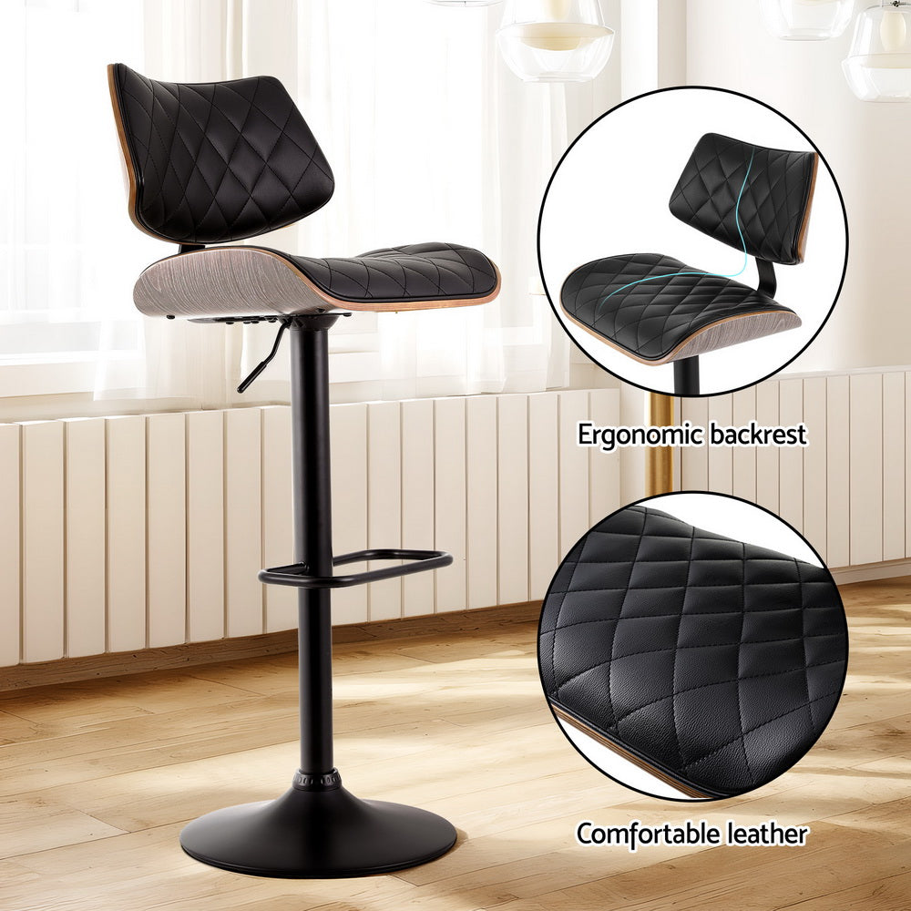 NNEDSZ Artiss 2x Bar Stools Kitchen Dining Chairs Gas Lift Stool Wooden Leather Black