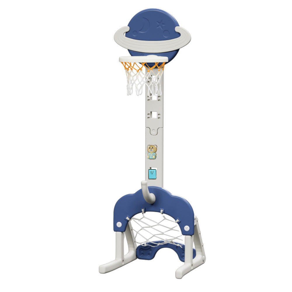 NNEDSZ Kids Basketball Hoop Stand Adjustable 6-in-1 Sports Center Toys Set Blue