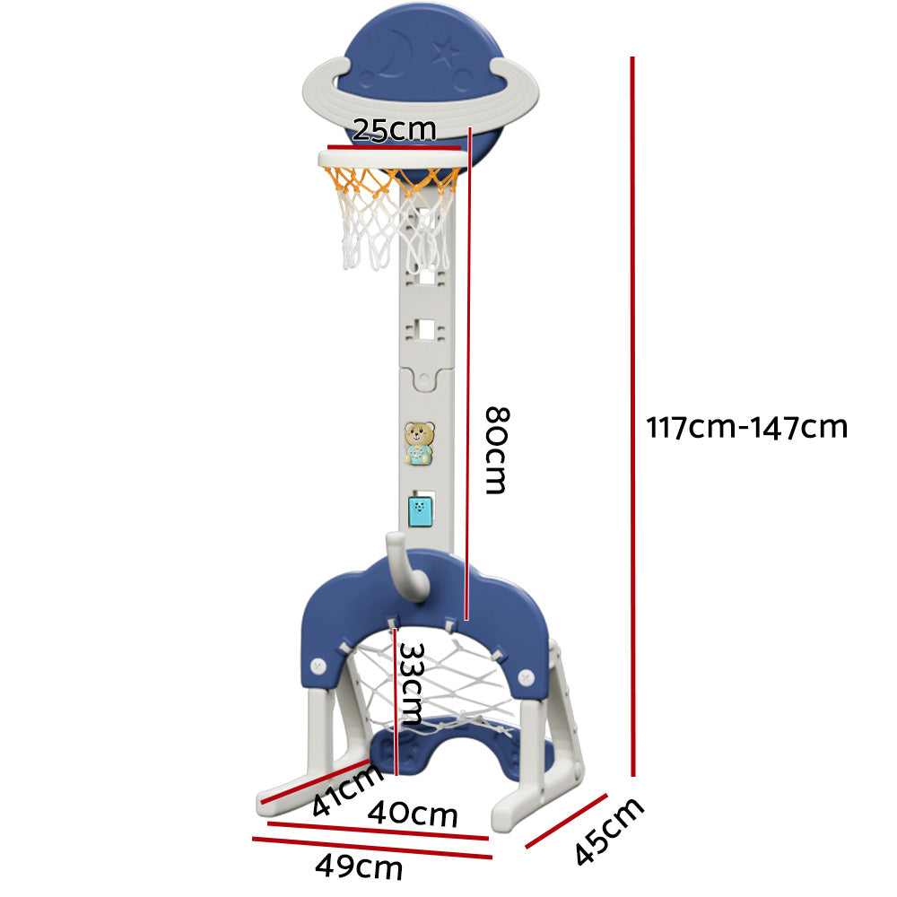 NNEDSZ Kids Basketball Hoop Stand Adjustable 6-in-1 Sports Center Toys Set Blue