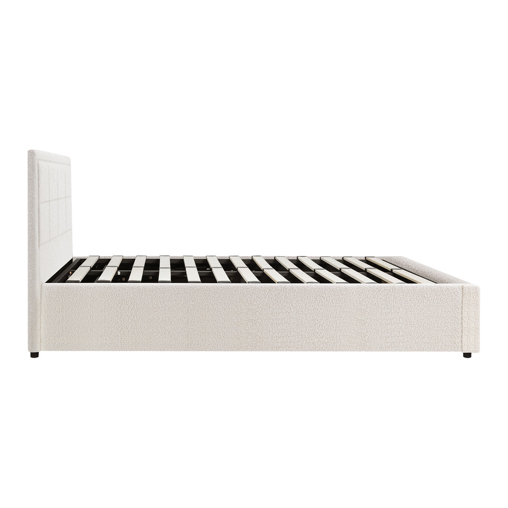 Bed Frame King Single Gas Lift Storage Base Boucle White - image 2