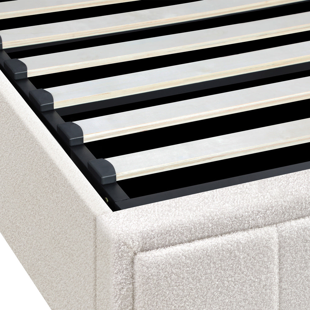 Bed Frame King Single Gas Lift Storage Base Boucle White - image 5