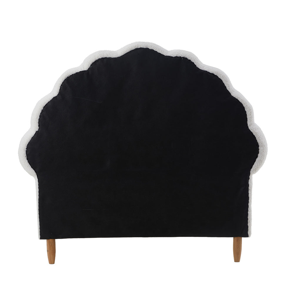 Single Bed Frame Scallop-Shape Bedhead White Boucle - image 2