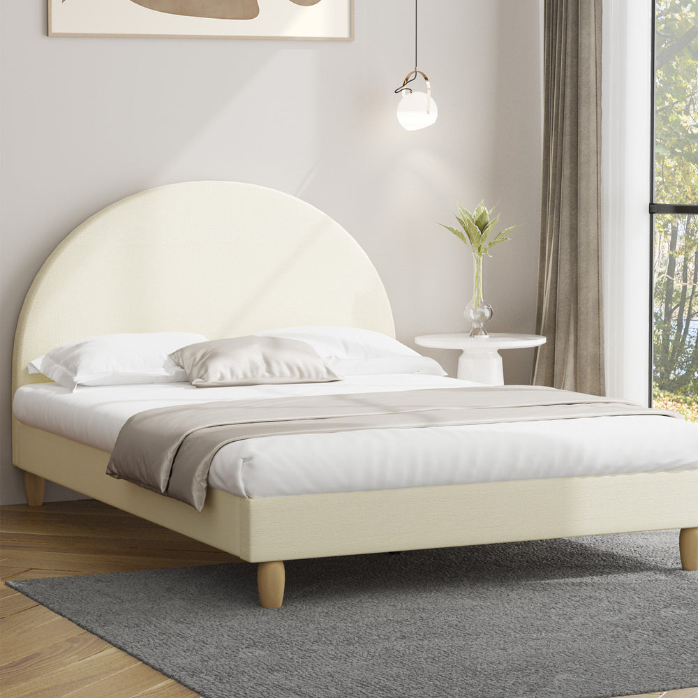 Bed Frame Double Size Arched Bedhead Beige Fabric - image 3