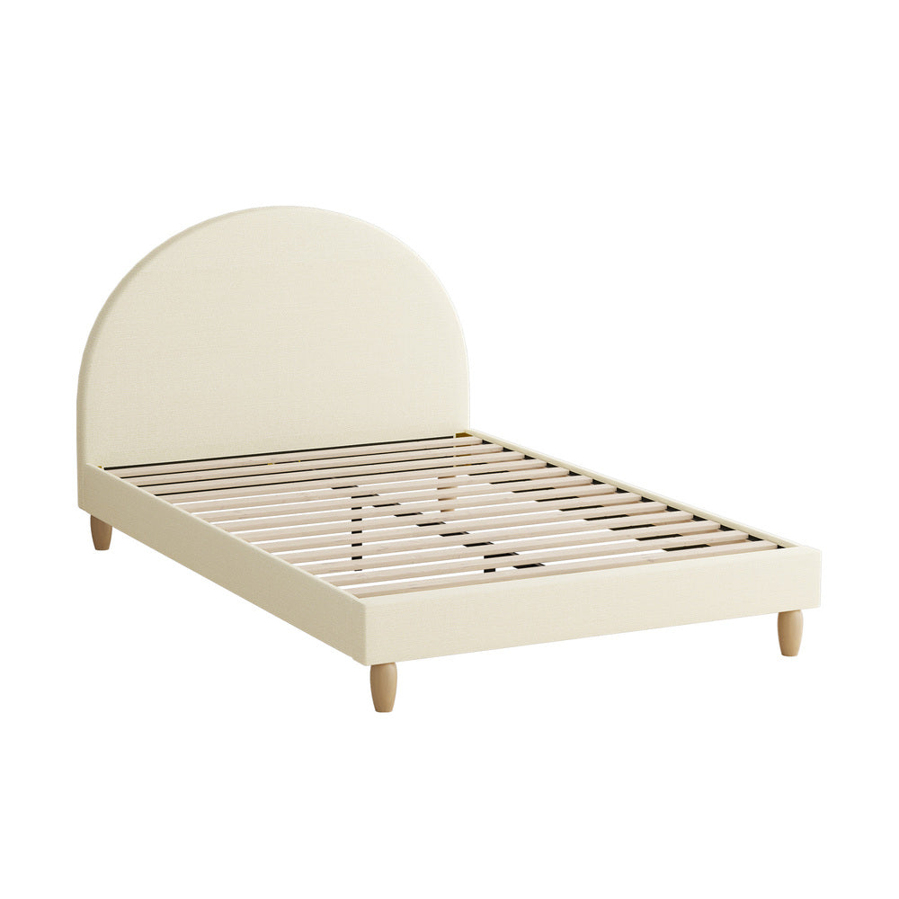 Bed Frame Double Size Arched Bedhead Beige Fabric - image 4