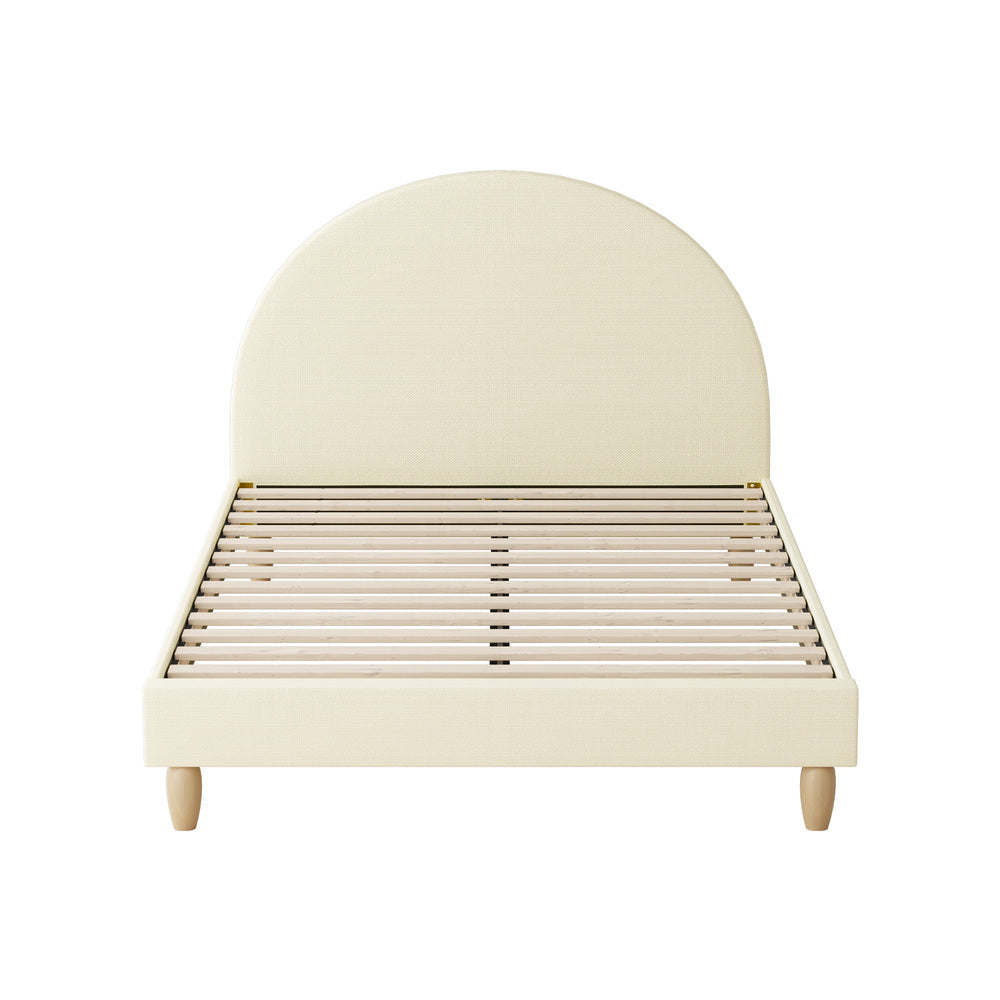 Bed Frame Double Size Arched Bedhead Beige Fabric - image 5