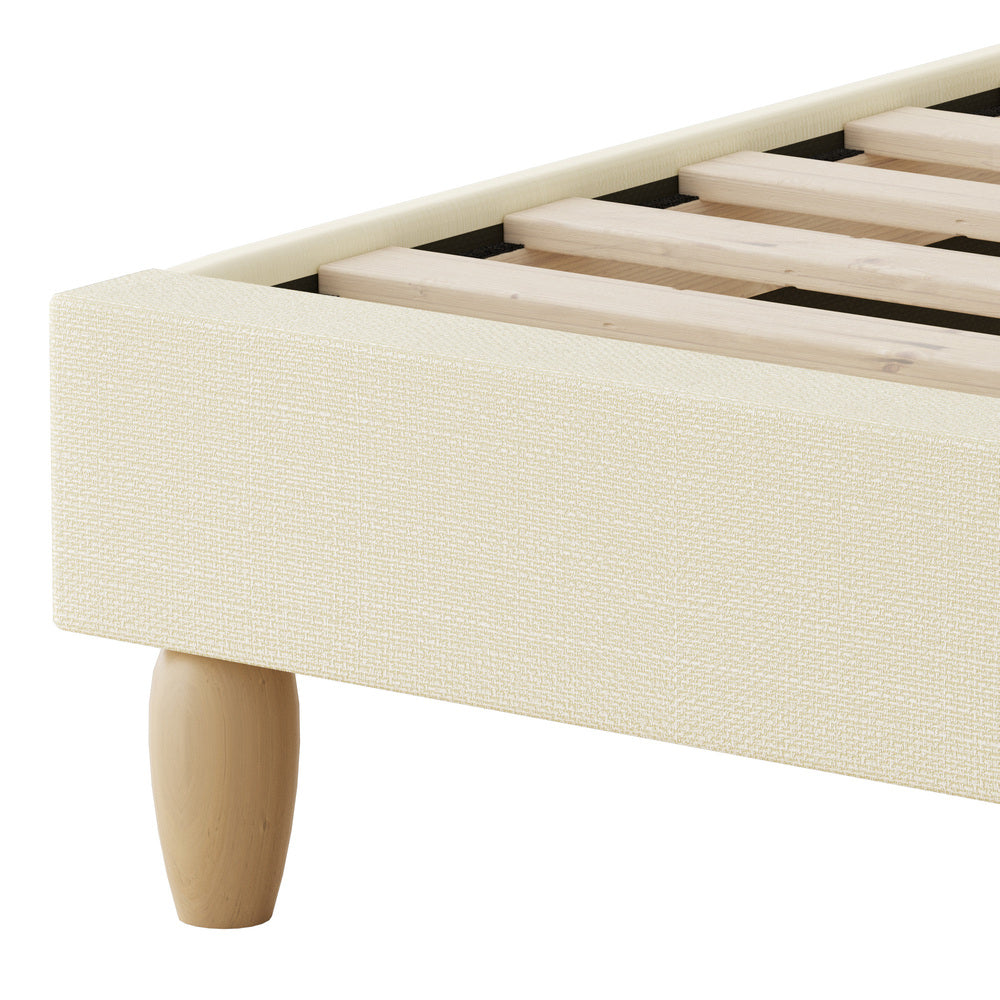 Bed Frame Double Size Arched Bedhead Beige Fabric - image 2