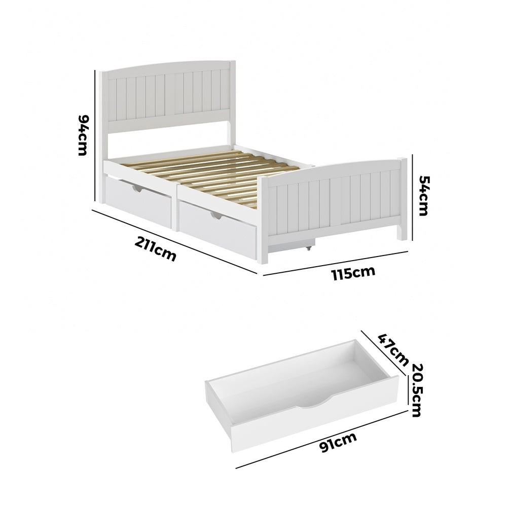 Wooden Bed Frame King Single with Trundle Drawers White - image 5