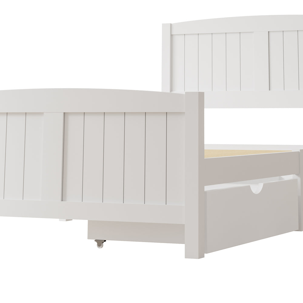 Wooden Bed Frame King Single with Trundle Drawers White - image 2