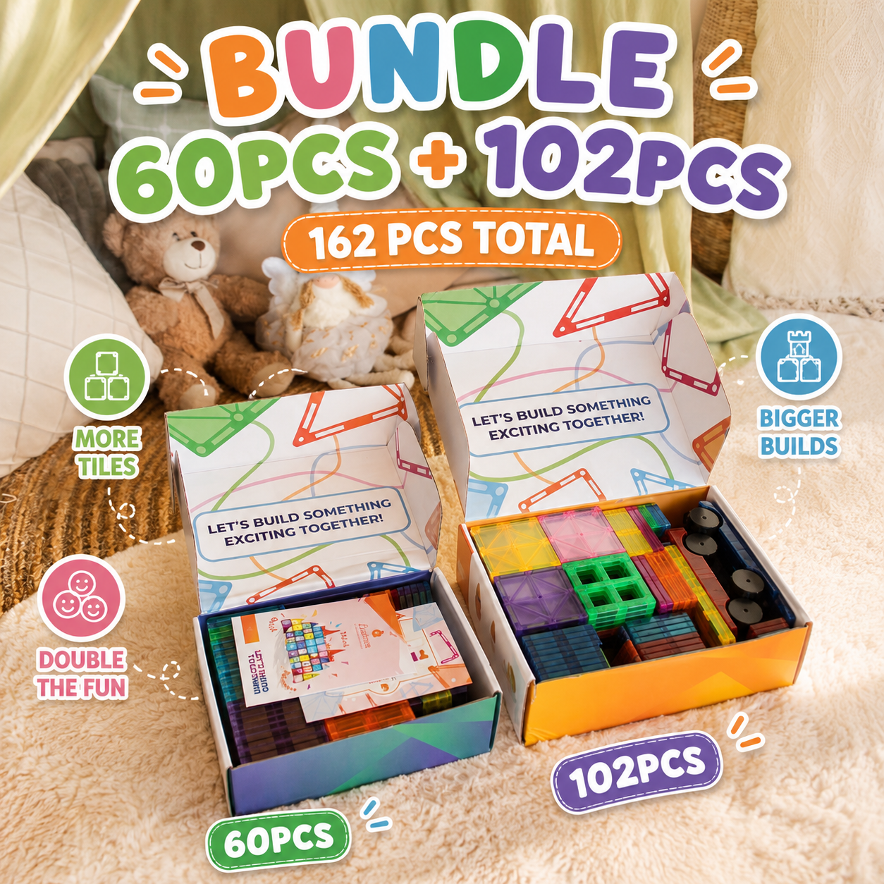 Magnetic Tiles Mega Bundle 102pcs + 60pcs - image 2