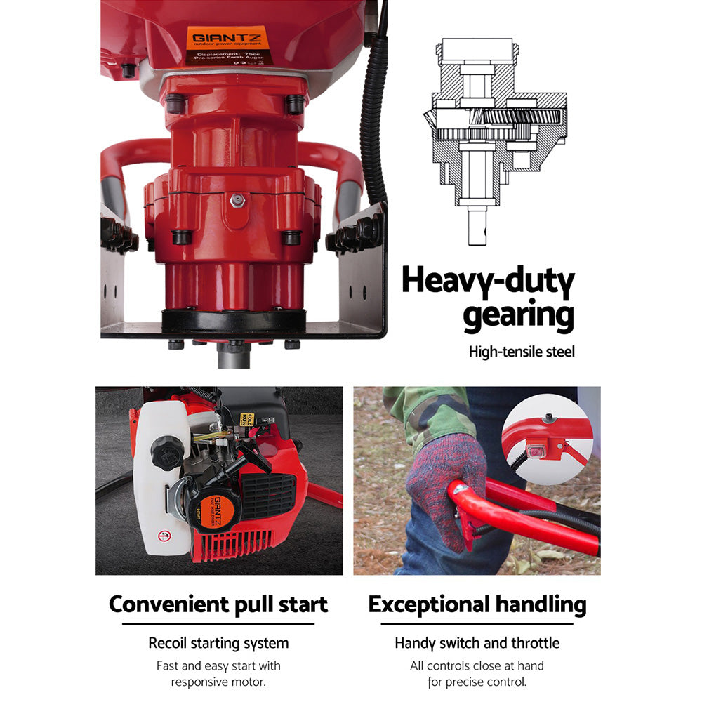 NNEDSZ 80CC Petrol Post Hole Digger Drill Borer Fence Extension Auger Bits