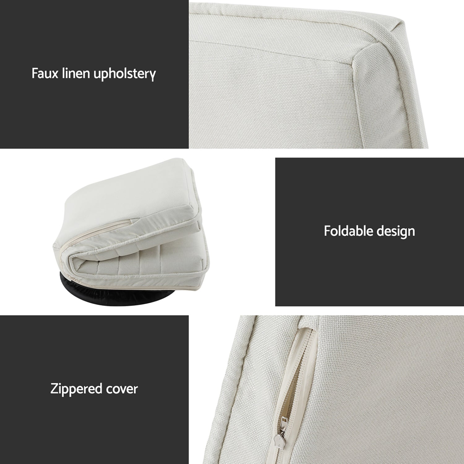 Artiss 2XFloor Chair Lounge Sofa Swivel Foldable Linen White - image 5