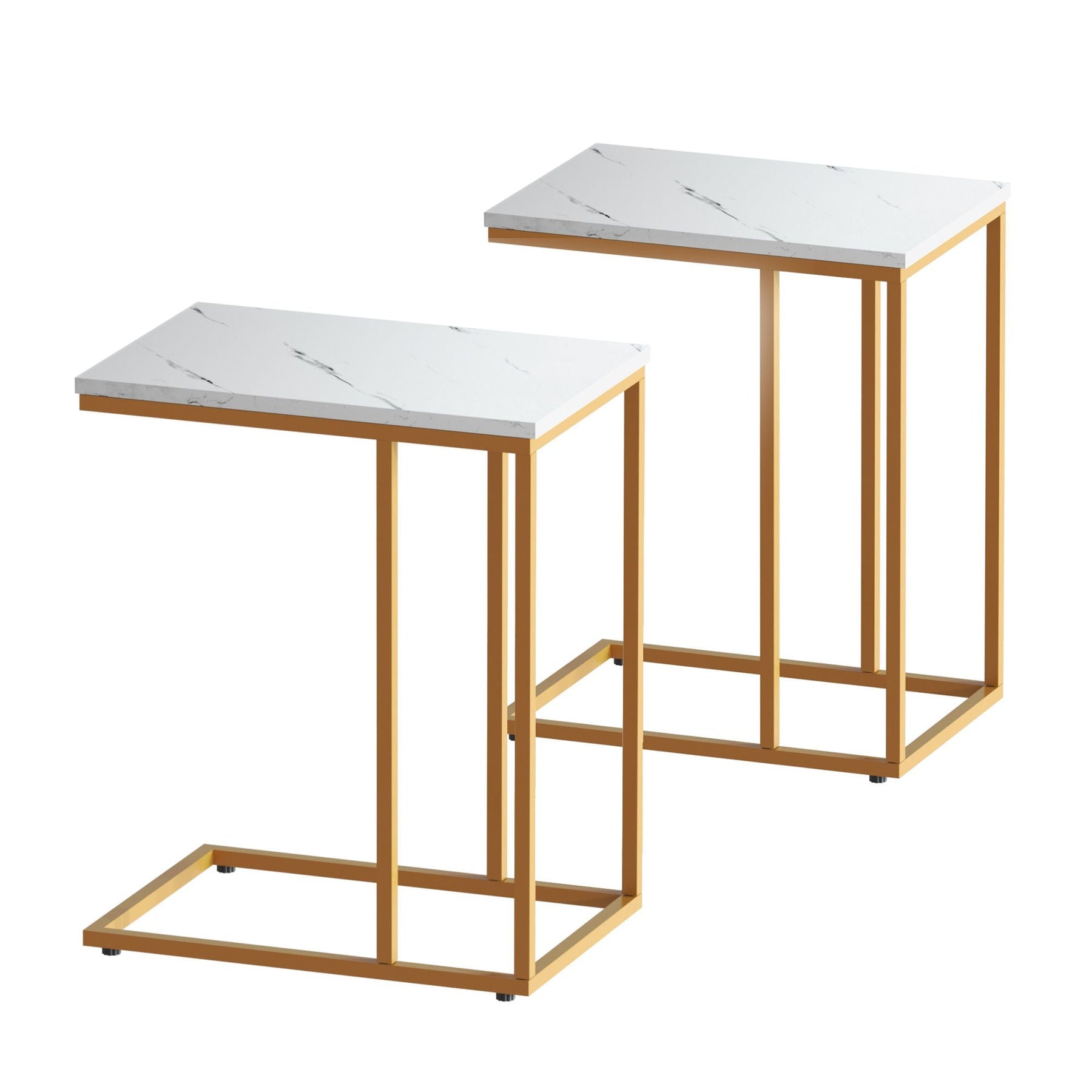 Artiss C Shaped End Table Set of 2 Coffee Table Side Table White & Gold - image 3