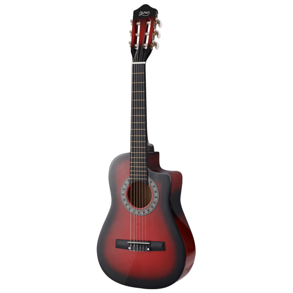 34 Inch Guitar Classical Acoustic Cutaway Wooden Ideal Kids Gift Children 1/2 Size Red with Capo Tuner - image 3