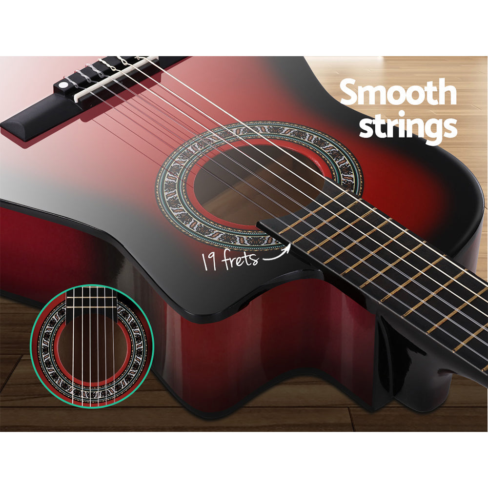 34 Inch Guitar Classical Acoustic Cutaway Wooden Ideal Kids Gift Children 1/2 Size Red with Capo Tuner - image 4