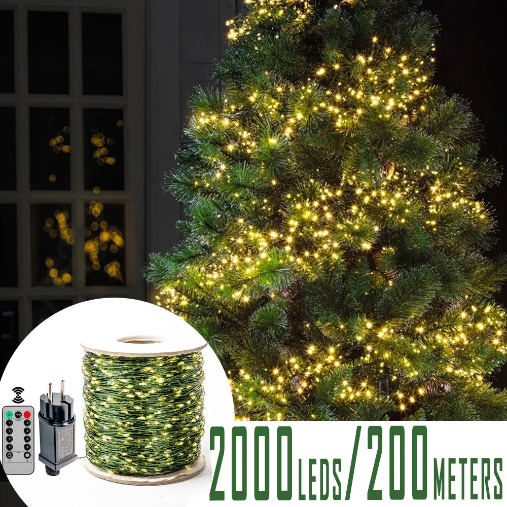 NNEOBA 200M Green Wire 8 Modes Fairy String Lights - 2000 LEDs Waterproof Firefly Lamp
