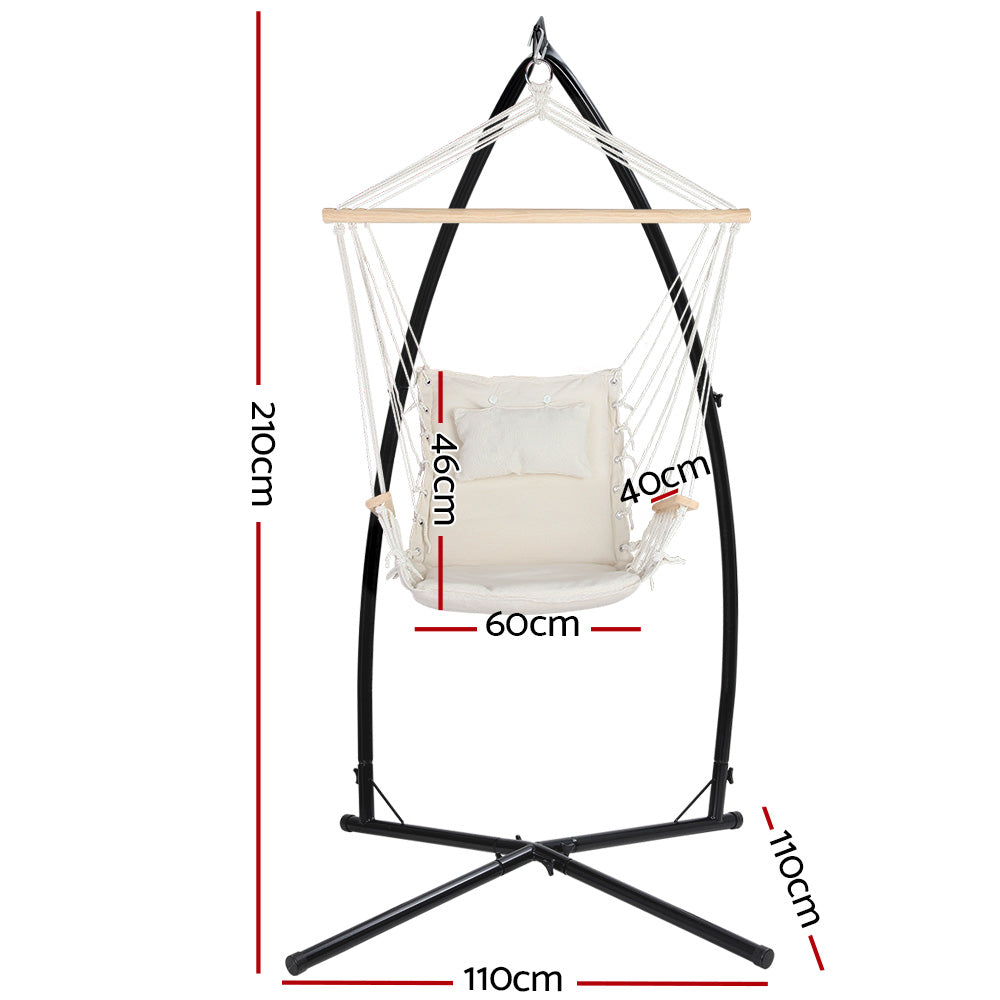 Gardeon Hammock Chair with Steel Stand Armrest Outdoor Hanging Cream - image 4