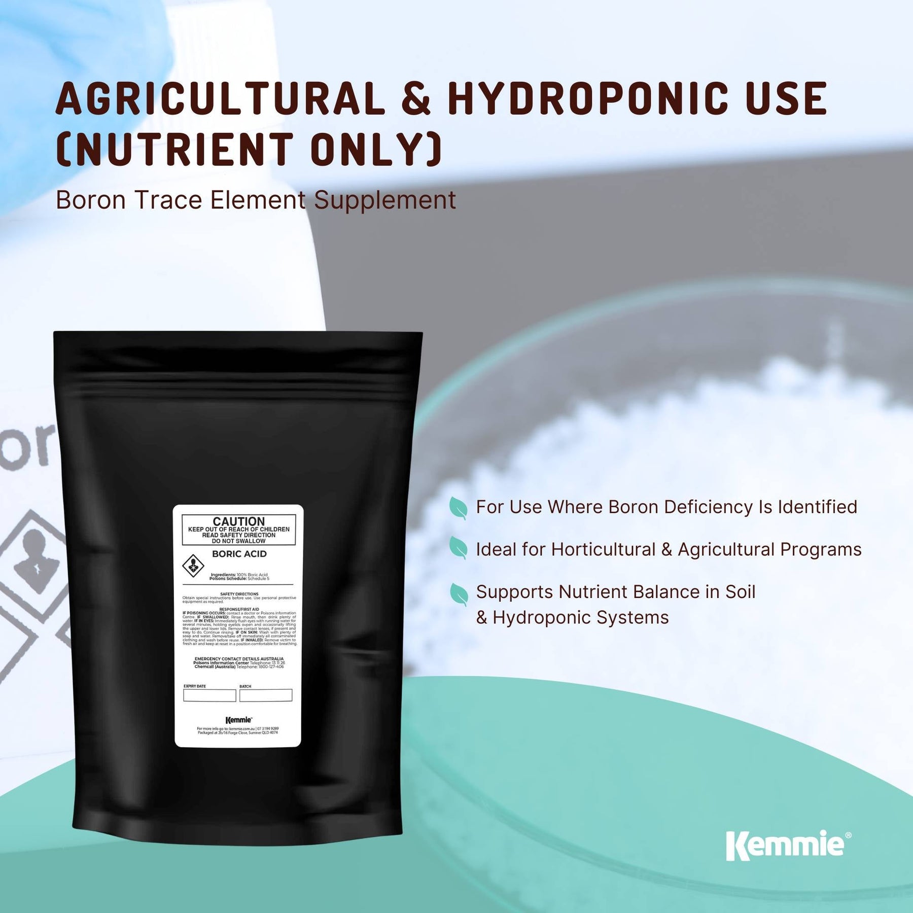 Kemmie Boric Acid Powder 99.9% Pure - Soluble Orthoboric Acid H3BO3