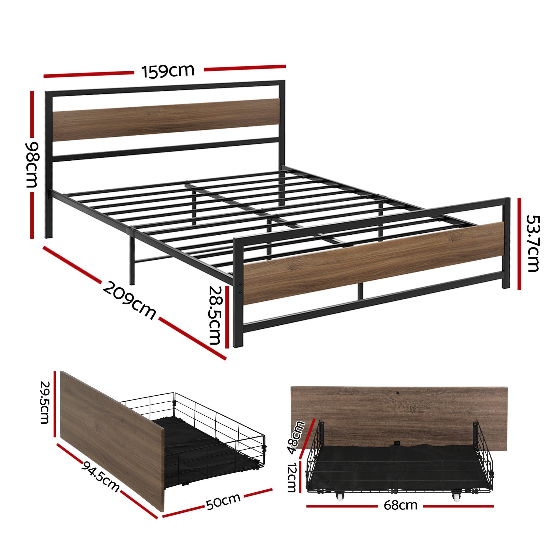 Artiss Bed Frame Queen Size Metal Frame with 2 Drawers DREW - image 2