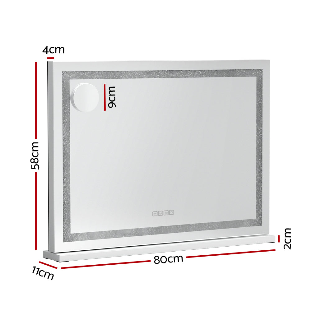 NNEDSZ Bluetooth Makeup Mirror 80x58cm Hollywood Vanity with LED Light Crystal