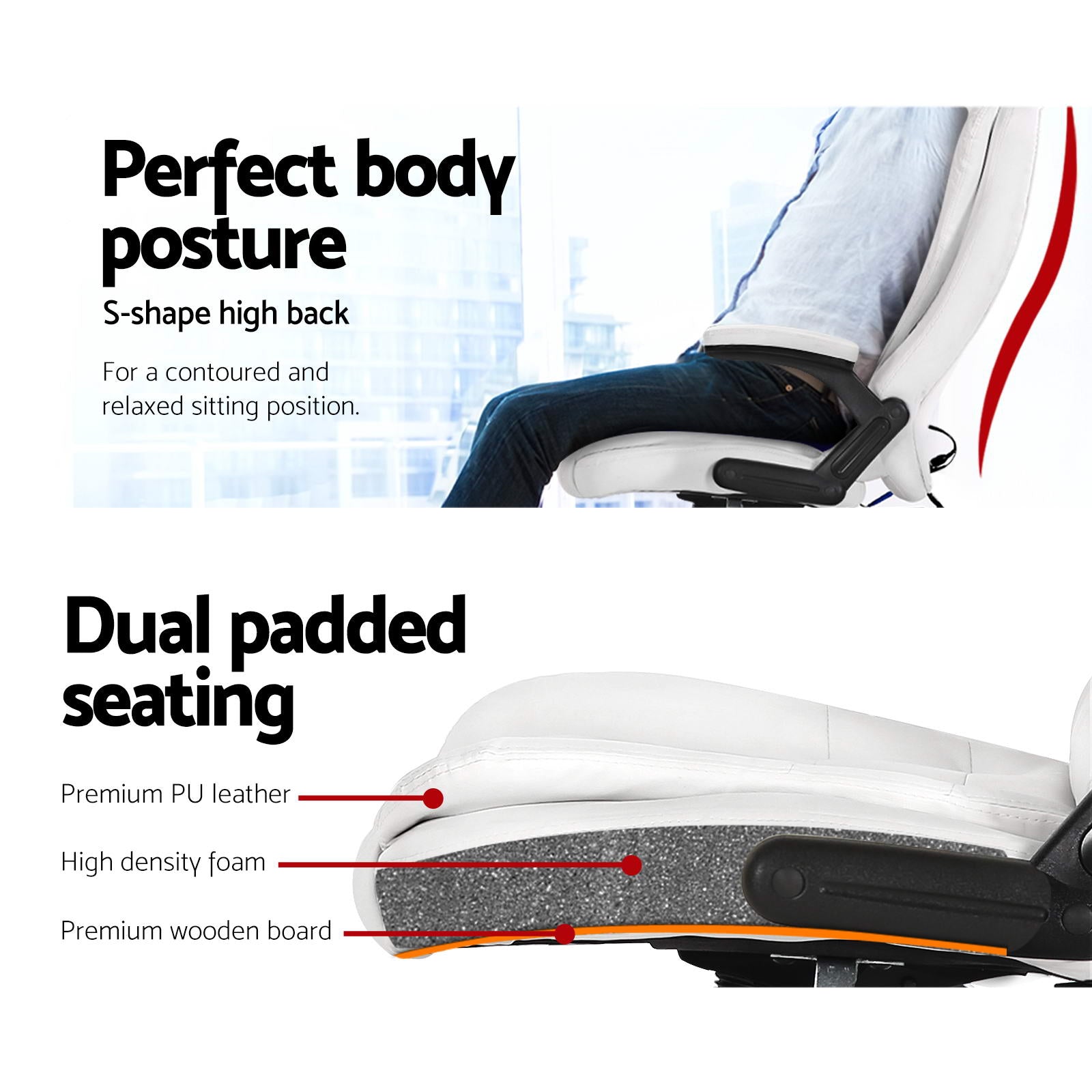 NNEDSZ Point PU Leather Reclining Massage Chair - White