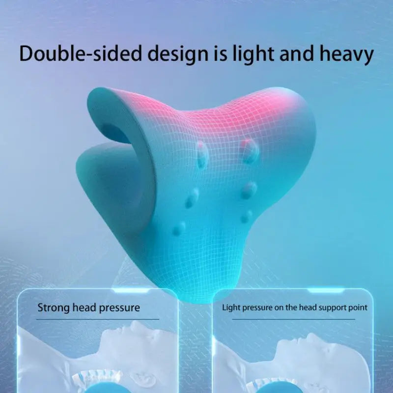 Neck & Shoulder Stretcher Chiropractic Cervical Traction Pillow Blue