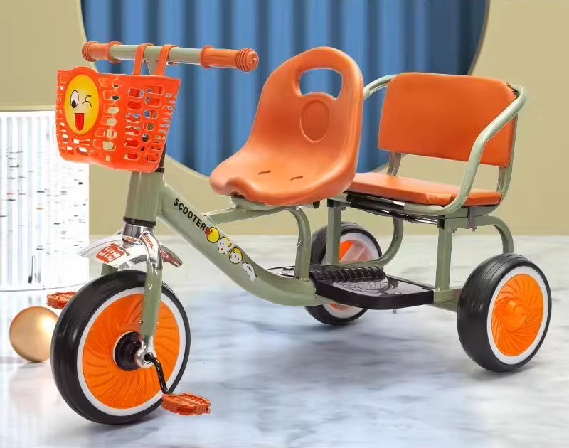 Kids Double Tricycle Pedal Push Ride-On Cart
