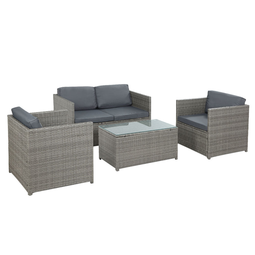 NNEDSZ Outdoor Furniture Sofa Set 4-Seater Wicker Lounge Setting Table Chairs