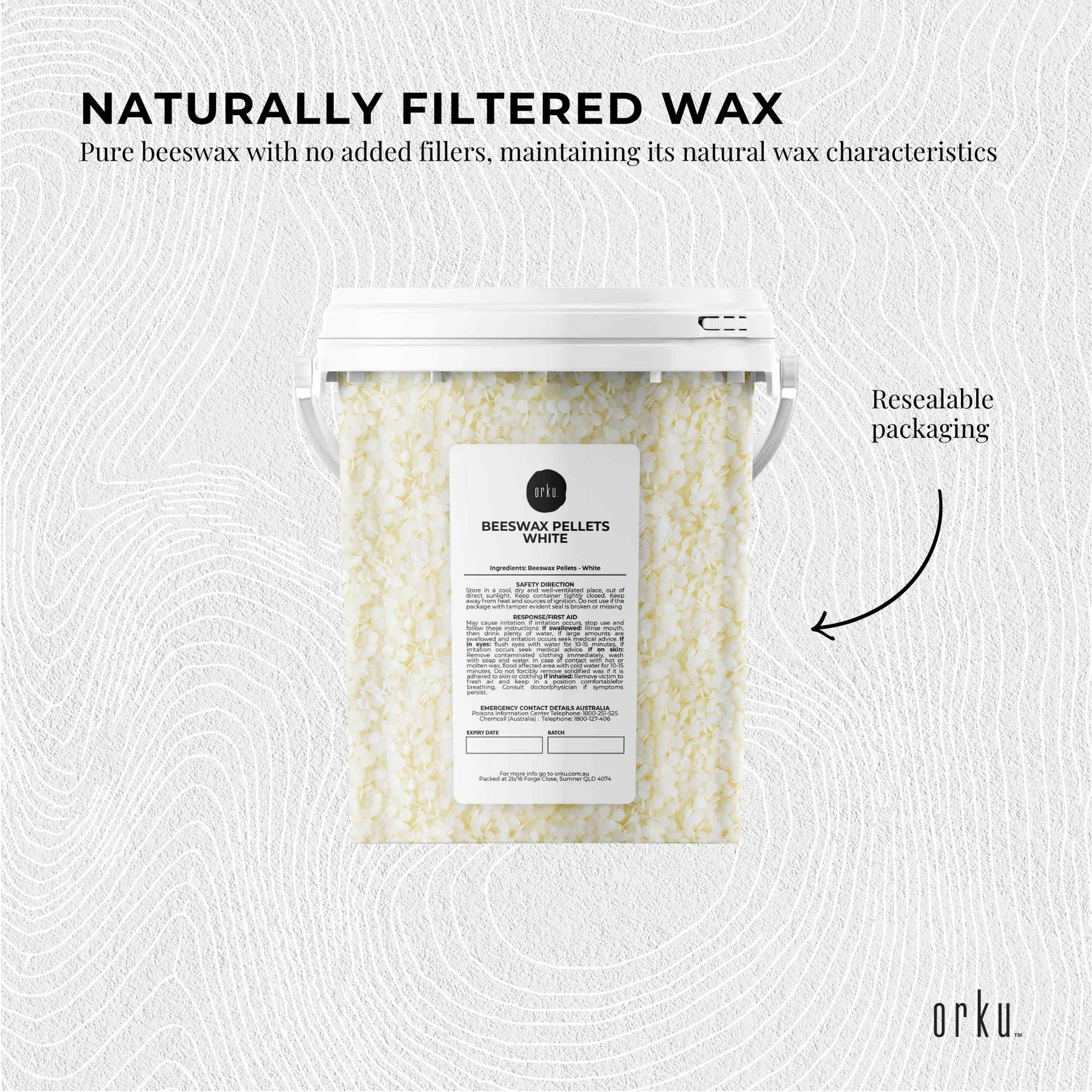 Orku 700g Pure Beeswax Pellets White BP Grade Refined Bead - Candle Cosmetic Tub